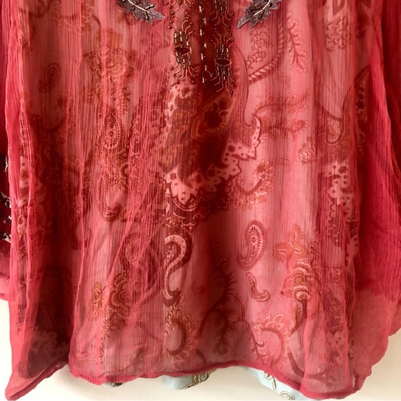 Soft Surroundings Tannon Embroidered Beaded Blouse Size Medium - Picture 5 of 9